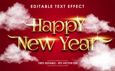 Düzenlenebilir Mutlu Yıllar Altın Metin Efekti, lens ışığı etkisi ve bulut etkisi