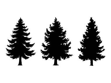 Noel Ağacı Silüeti Vektör Çizim Tasarımı, Vektör illüstrasyonu beyaz arkaplanda izole.