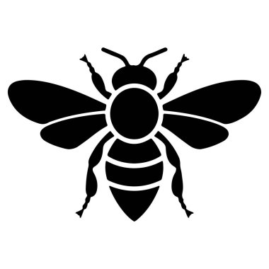 Siluet tarzında bir siyah arı ikonunun vektör çizimi. Bal arısı ikonu, bal arısı beyaz arka planda izole edilmiş. Beyaz Arkaplanda Siyah ve Beyaz Arı Silueti.