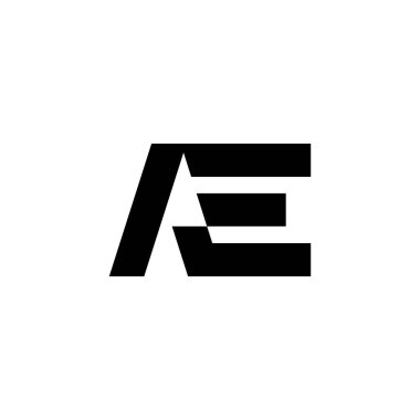 Siyah renkli modern ve şık bir geometrik logo, kalın çizgiler ve açılar içeriyor. Markalaşma, kurumsal kimlik ve çağdaş tasarım uygulamaları için mükemmel. Baş AE harfi logosu