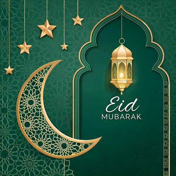 Karanlık arka planda cami ve ay olan bayram mübarek tebrik kartı