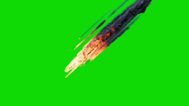  Yeşil Ekran Arkaplanı (Chroma Key FX) ile Gerçekçi Meteor Duş Animasyonu. Hindistan, Pak Savaşı 2025 'e karşı. Savaş Meteoru. Yeşil Ekran Meteor Vuruşu Görsel Efekti