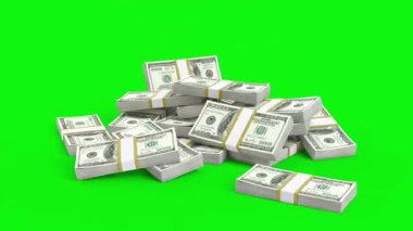  Para düşüyor, banknotlar yeşil ekrana düşüyor. Para yağmuru. Banknotlar düşüyor