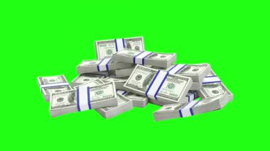  Para düşüyor, banknotlar yeşil ekrana düşüyor. Para yağmuru. Banknotlar düşüyor