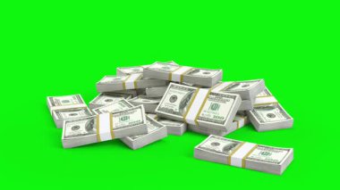  Para düşüyor, banknotlar yeşil ekrana düşüyor. Para yağmuru. Banknotlar düşüyor