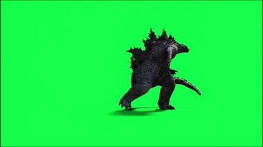 Yeşil Ekranda Yürüyen ve Kükreyen 3D Godzilla Modeli VFX & Canlandırmaya Hazır