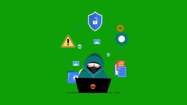 VFX & Düzenleme için Yeşil Ekran Siber Güvenlik Tehdit Görüntü Animasyonu