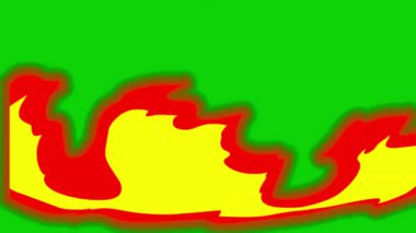 Çizgi film ve Çizgi Roman Tarzı Yeşil Ekran Arkaplanında Çoklu Ateş ve Patlama Animasyonu