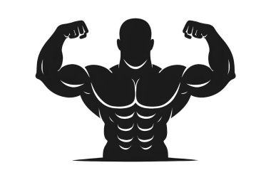 Kas Adam Flexing Biicep Siluet Fitness Vücut Geliştirici Vektör İllüstrasyonu