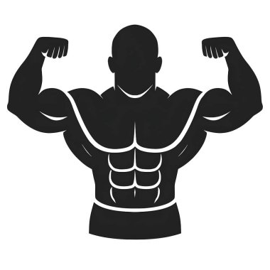 Kas Adam Flexing Biicep Siluet Fitness Vücut Geliştirici Vektör İllüstrasyonu