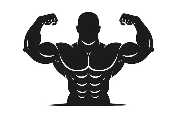 Kas Adam Flexing Biicep Siluet Fitness Vücut Geliştirici Vektör İllüstrasyonu