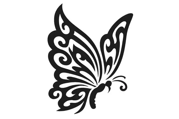 Dekoratif Kelebek Silüeti Süslü Böcek Vektörü Çizimi Siyah ve Beyaz