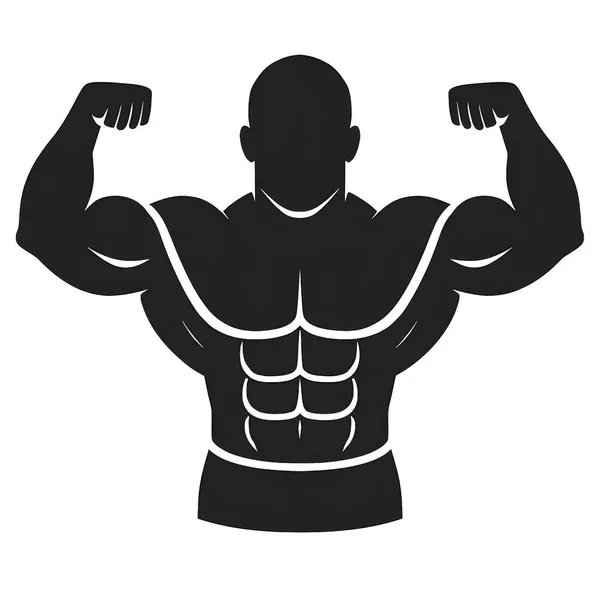 Kas Adam Flexing Biicep Siluet Fitness Vücut Geliştirici Vektör İllüstrasyonu