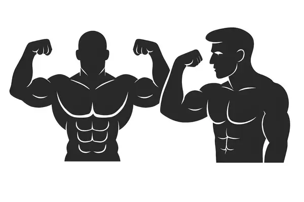 Kas Adam Flexing Biicep Siluet Fitness Vücut Geliştirici Vektör İllüstrasyonu