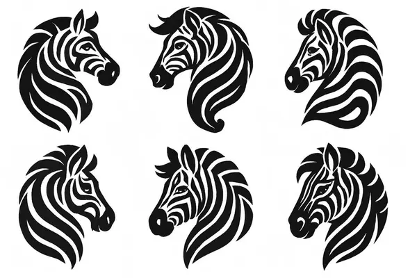 Kabile Zebra Baş Örüntüsü Siyah ve Beyaz Hayvan Vektör Çizimi