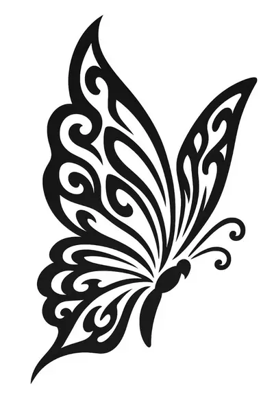 Dekoratif Kelebek Silüeti Süslü Böcek Vektörü Çizimi Siyah ve Beyaz