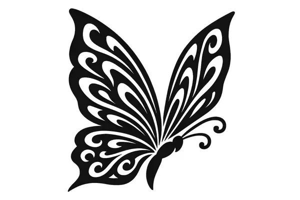 Dekoratif Kelebek Silüeti Süslü Böcek Vektörü Çizimi Siyah ve Beyaz