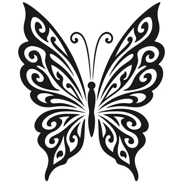 Dekoratif Kelebek Silüeti Süslü Böcek Vektörü Çizimi Siyah ve Beyaz