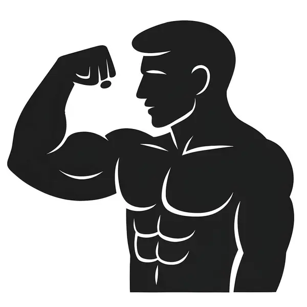 Kas Adam Flexing Biicep Siluet Fitness Vücut Geliştirici Vektör İllüstrasyonu