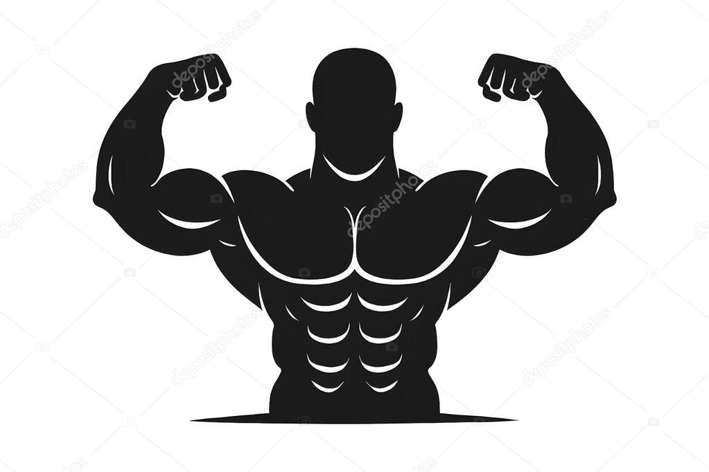 Muscular Man Flexing Bicep Silhouette  Fitness Bodybuilder Vector Illustration