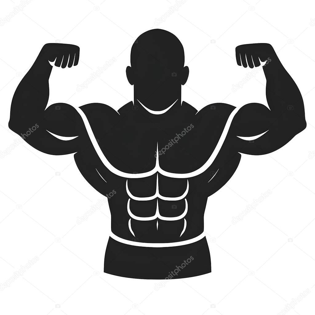 Muscular Man Flexing Bicep Silhouette  Fitness Bodybuilder Vector Illustration