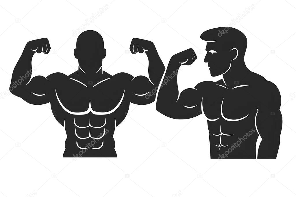 Muscular Man Flexing Bicep Silhouette  Fitness Bodybuilder Vector Illustration
