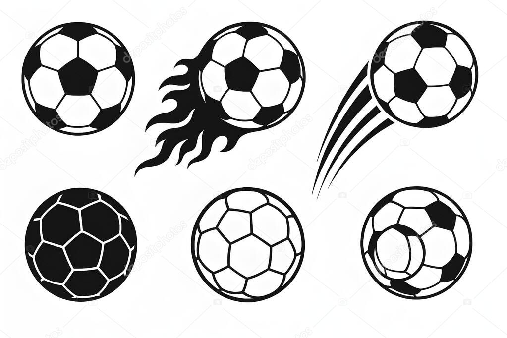 Flaming Soccer Ball Vector Set  Football Speed and Motion Design Elements