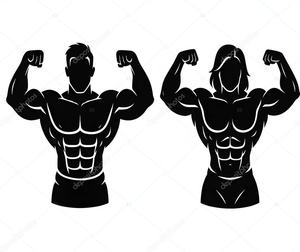 Muscular Man Flexing Bicep Silhouette  Fitness Bodybuilder Vector Illustration