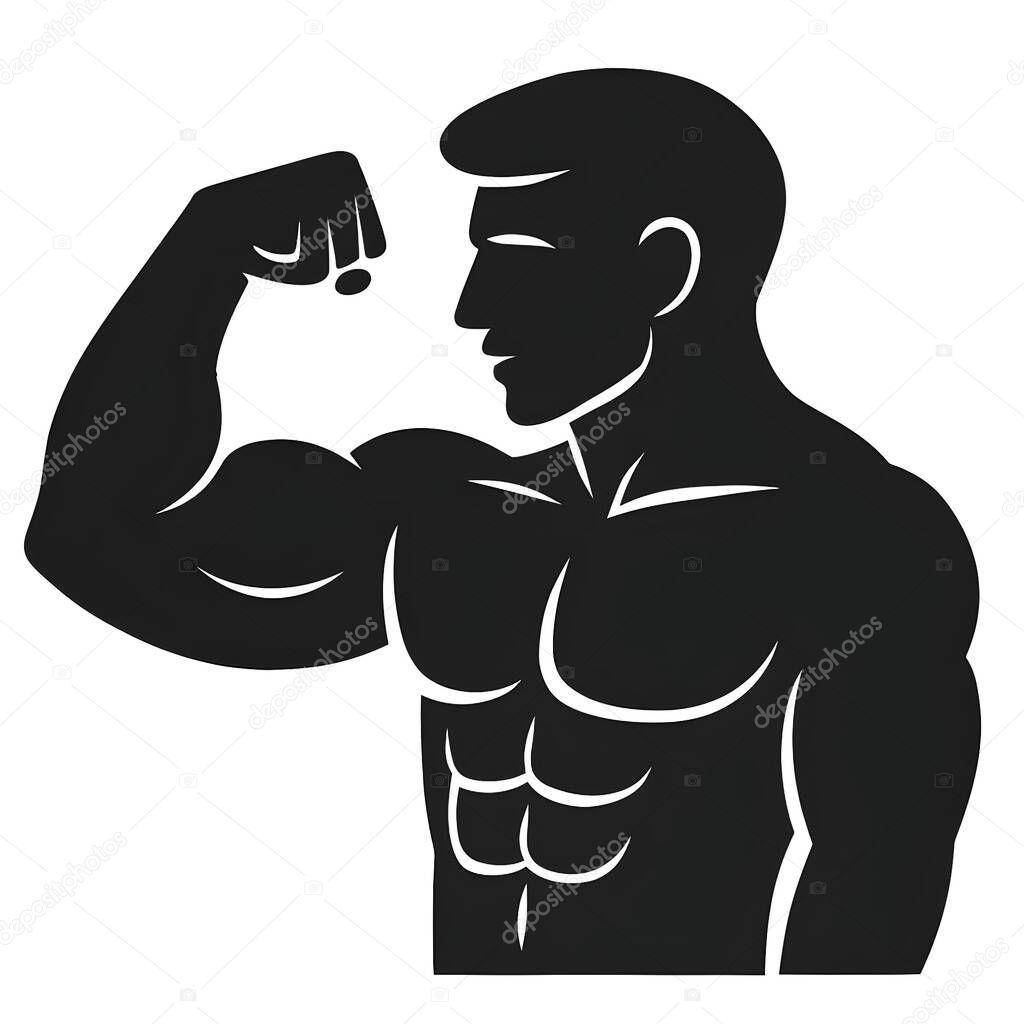 Muscular Man Flexing Bicep Silhouette  Fitness Bodybuilder Vector Illustration