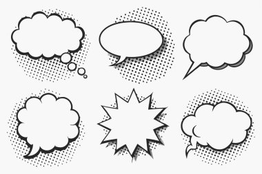 Speech bubble vector in halftone style set, Black and White Comic Burst Design