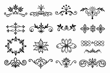 Set of different ornaments line art, borders, floral, ornaments vector, white background clipart