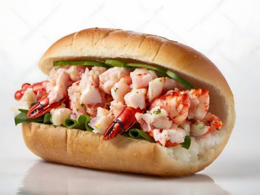 Maine Lobster Roll Sweet, tender chunks of Maine lobster, lightly dressed with mayo, served in a buttery toasted roll with a sprinkle of chives for a New England classic. clipart