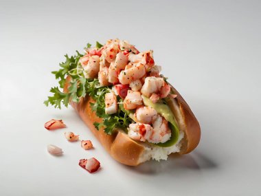 Maine Lobster Roll Sweet, tender chunks of Maine lobster, lightly dressed with mayo, served in a buttery toasted roll with a sprinkle of chives for a New England classic. clipart