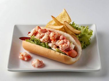 Maine Lobster Roll Sweet, tender chunks of Maine lobster, lightly dressed with mayo, served in a buttery toasted roll with a sprinkle of chives for a New England classic. clipart