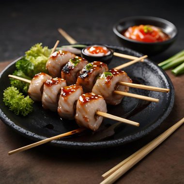 grilled liver on black plate isolated on white background. clipart