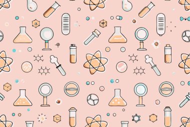 Seamless Vector Pattern with Lab Elements Glass Flasks Vials Test Tubes Sketch Style clipart