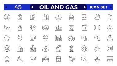 Petrol ve doğalgaz ince çizgi ağ simgesi seti. Taslak simge koleksiyonu. Yağ ve gaz ikonu seti. Yakıt, rafineri, petrol, petrol kuyusu, benzin pompası, kıyı platformu, kayganlaştırıcı, yağ fıçısı ve mor içeriyor