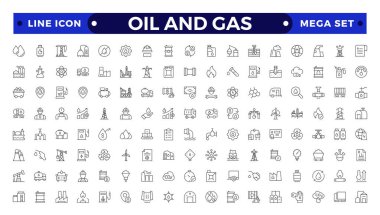 Petrol ve doğalgaz ince çizgi ağ simgesi seti. Taslak simge koleksiyonu. Yağ ve gaz ikonu seti. Yakıt, rafineri, petrol, petrol kuyusu, benzin pompası, kıyı platformu, kayganlaştırıcı, yağ fıçısı ve mor içeriyor