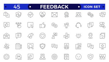 Geribildirim Özeti Simge Koleksiyonu. İnce Çizgi Seti, Sınıflandırma, Tanıklık, Hızlı Tepki, Memnuniyet ve daha fazlası gibi simgeler içerir. Basit simge seti