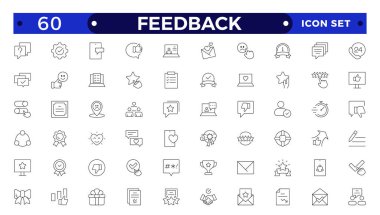 Geribildirim Özeti Simge Koleksiyonu. İnce Çizgi Seti, Sınıflandırma, Tanıklık, Hızlı Tepki, Memnuniyet ve daha fazlası gibi simgeler içerir. Basit simge seti