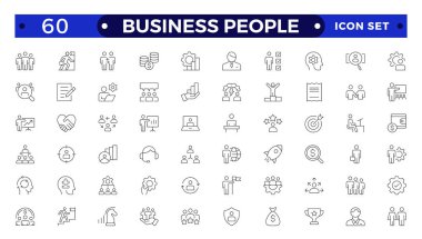 Business people line icons set. Businessman outline icons collection. Teamwork, human resources, meeting, partnership, meeting, work group, success, resume