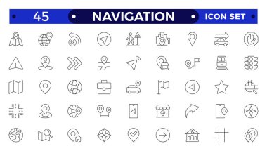 Konum simgesi ayarlandı. Harita, harita iğnesi, GPS, istikamet, yön, mesafe, yer, navigasyon ve adres simgeleri içeriyor. Navigasyon simgeleri koleksiyonu