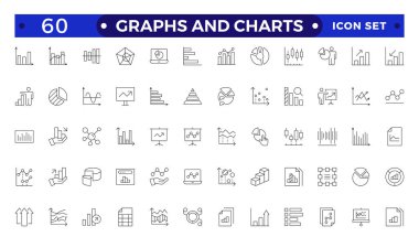 Büyüyen çubuk grafik simgesi seti. İş grafikleri ve grafikleri simgeleri. İstatistik ve analitik taslak simgesi. İstatistik ve veri, grafikler, para, aşağı veya yukarı ok.
