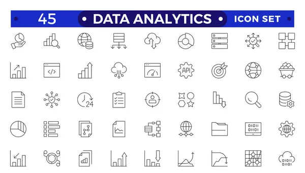 stock vector Data analytics icon set. Big data analysis technology symbol. Containing database, statistics, analytics, server, monitoring, computing and network icons. Outline icons vector collection.