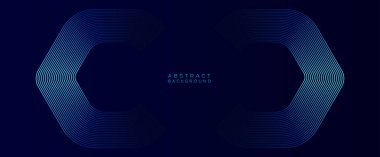 Koyu mavi arka planda soyut mavi parlayan geometrik çizgiler. Modern parlak mavi çizgiler deseni. Geometrik çizgili sanat tasarımı