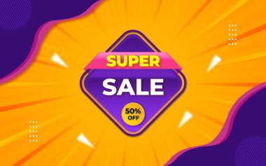 Vektör illüstrasyon süper satış afiş şablonu tasarımı, büyük satış özel teklifi. Modern pankart tasarımı