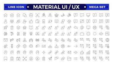 En iyi malzeme ui ux simge seti, kullanıcı arayüzü simge seti koleksiyonu. Temel Kullanıcı Arayüzü Gerekli Ayarları. Çizgi Özeti Simgeleri. Uygulama, Web, Yazdır