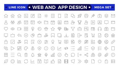 Web ve Uygulama Tasarımı simgesi seti. Kullanıcı arayüz simgesi koleksiyonu. Temel Kullanıcı Arayüzü Özü Ayarları. Satır ui ux Taslak Simgeleri. Uygulama, Web, Yazdır