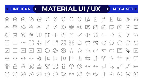 Best collection of material ui ux  icon set, user interface icon set collection. Basic User Interface Essential Set. Line Outline Icons. For App, Web, Print