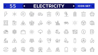 Elektromanyetik radyasyon, şarj akışı, yıldırım çarpması, statik, indüksiyon, elektrik akımı ve elektromanyetik radyasyon ile elektrik simgesi oluşturuldu.